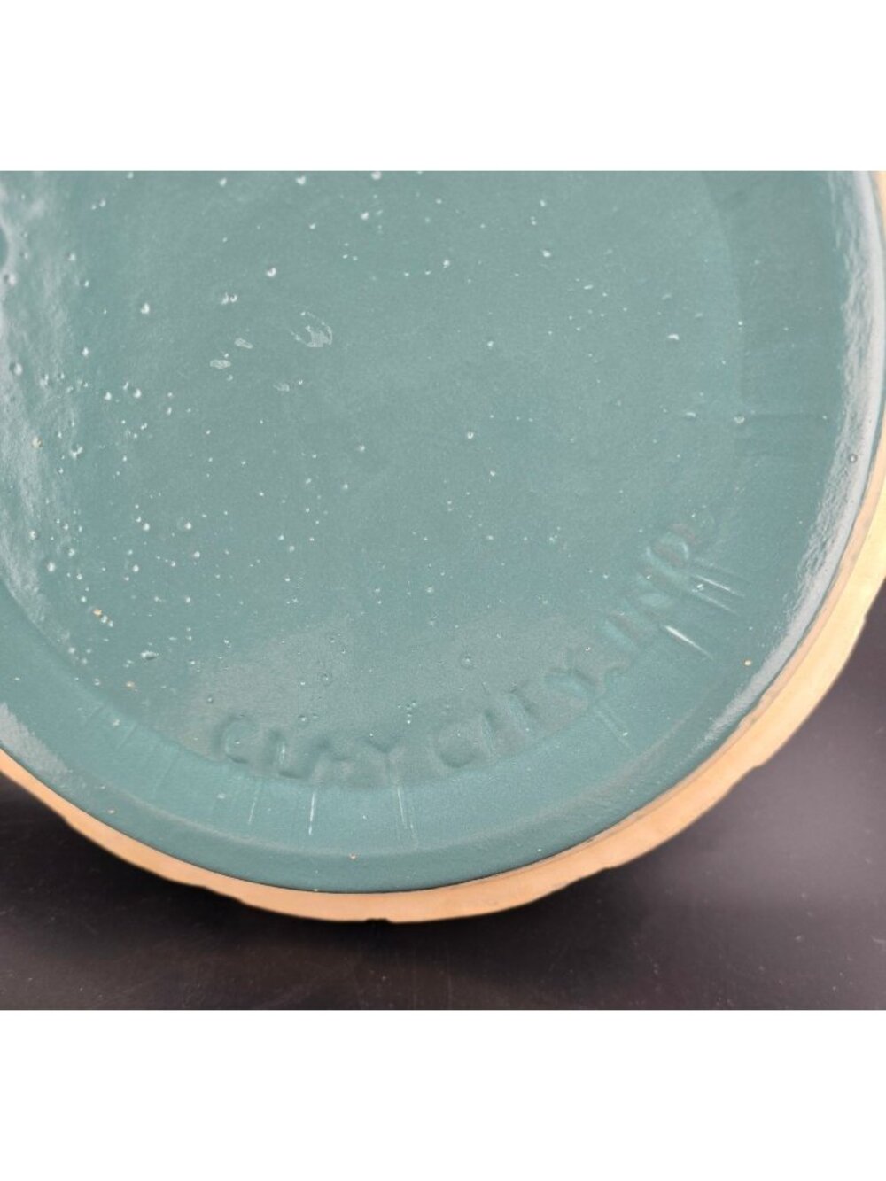 Vintage Clay City Pottery 10" Green Bowl Pie Plate Floral Embossed Rim - Picture 11 of 13